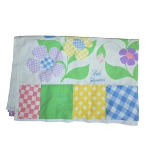 VTG Burlington House Gold Star Twin Flat Sheet Anita Wagenvoord Floral Gingham